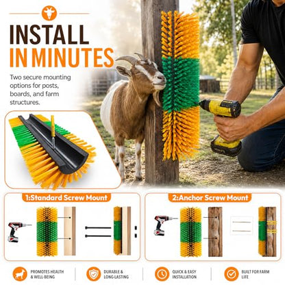 Livestock Scratching Brush, 4-Pack-Grooming Posts for Cows, Horses, Goats and Pigs with 8 Screws, Help Relieve Discomfort in Livestock and Prevent Damage to Fences - color: Yellow-4PCS