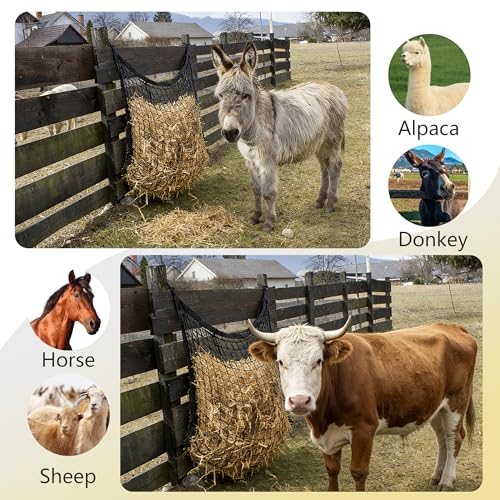 2 Pcs 31x28in Slow Feed Hay Nets for Horses Hanging Hay Bag Black