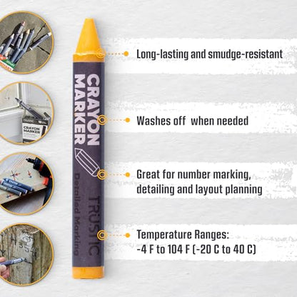 Universal Crayon Wax Marker for Industrial and Craft Detailed Marking on Lumber Metal Carton Ceramics Concrete Glass Plastic Tire 4 x 1/2", Pack of 12 (Yellow) - color: Yellow