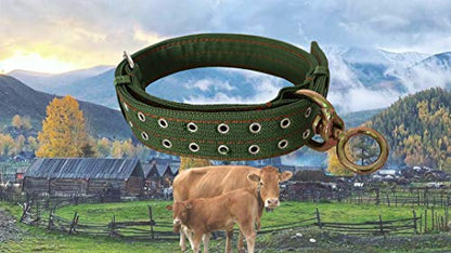 Cow Collar - Adjustable Four-Layer Nylon Thickened Cow Collar Collar with 2-Rows Metal Buckle and Ring Metal Buckle Traction Chain for Horse, Sheep, Cattle, Dog, Camel (37.4inch) - color: 37.4inch