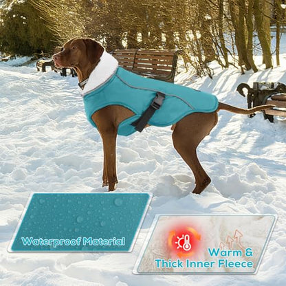 EMUST Dog Winter Coat, Waterproof Fleece Dog Jacket Winter for Medium Dogs - color: Turquoise, size: Medium