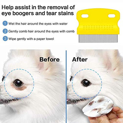 Fine Tooth Pet Comb - 3 Pack Tear Stain Remover for Dogs & Cats to Remove Fleas, Ticks, Dandruff, Tangles & Knots