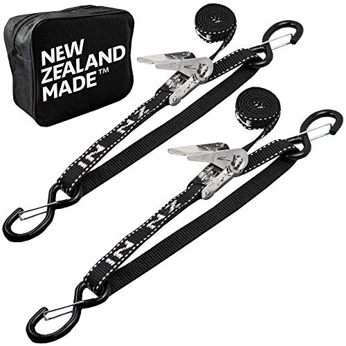 Stainless Boat Tie Down Straps to Trailer (Pack of 2) - 2,400lbs Break - 1" x 2.5’ Heavy Duty Ratchet Boat Straps UV Treated - Made in New Zealand - color: Black, size: 2.5ft