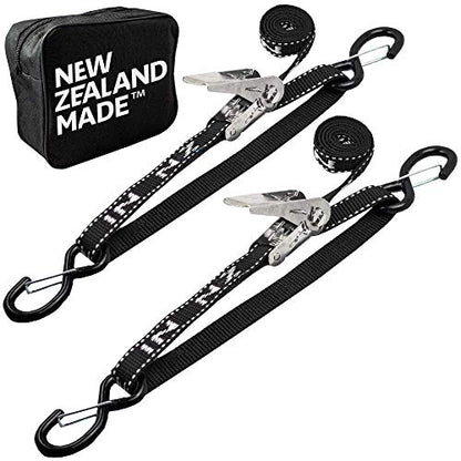 Stainless Boat Tie Down Straps to Trailer (Pack of 2) - 2,400lbs Break - 1" x 2.5’ Heavy Duty Ratchet Boat Straps UV Treated - Made in New Zealand - color: Black, size: 2.5ft