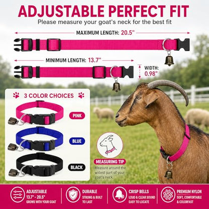 3 Pack Goat Collars with Bells, Classic Navy Adjustable Collar Set - color: Black+Pink+Blue