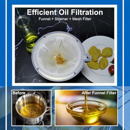 Kitchen Funnel with Strainer and 200 Fine Mesh Filter, 5 Inch Food Grade 18/8 Stainless Steel Fryer Oil Filter Funnel, Funnels for Kitchen use Filling Bottles, Cooking Oil Filter Strainer