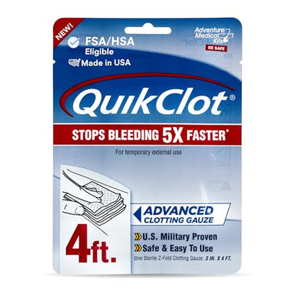 Adventure Medical Kits QuikClot Advanced Clotting Gauze - Stops Bleeding Up to 5X Faster Than Standard Gauze - Kaolin Hemostatic Dressing - for First Aid Kits & Survival Gear - 3 x 48 - size: 3 in x 4 ft