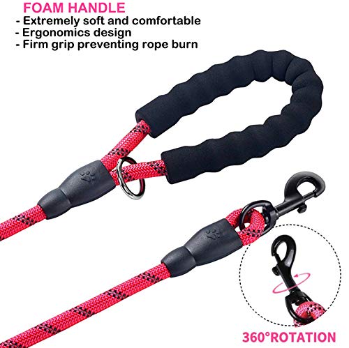JSXD 5 FT Heavy Duty Double Handle Dog Leash with Comfortable Padded and Reflective Rope, for Small to Large Dogs (Rope-Red) - color: Rope-Red