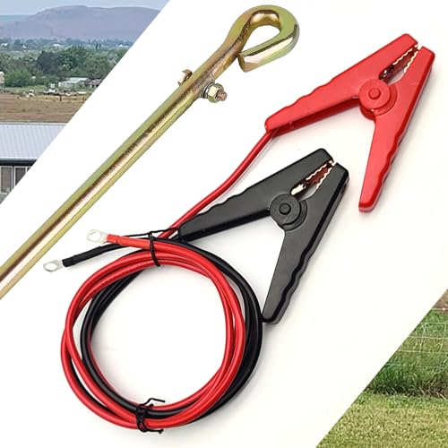 Electric Fence Wire - Grounding Rod, Connect The Energizer and Electric Fence Charger Solar Powered, Solar Electric Fence Lead Wire with Alligator Clip, for Generator Electric Fence - size: Ground Rod with 2pcs 3.7ft Wire