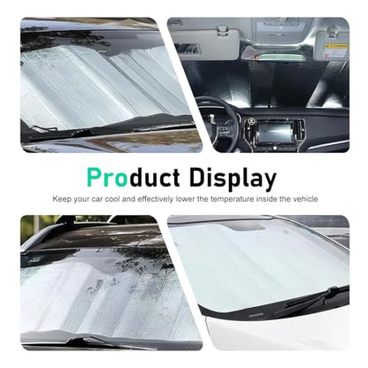 Car Front Windshield Sun Shade, 51" x 23" 5-Layer Reflective Heat Insulation Window Shield, Sun Blocker & Privacy Protection Shade, Foldable Cover for Cars SUVs (Silver) - color: Silver #M