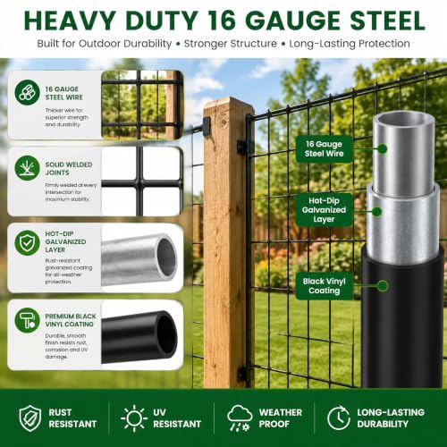 PVC Coated Welded Wire Mesh 48in x 50ft, 2x3 Mesh Black Fence Roll - color: 16GA 48''×50'