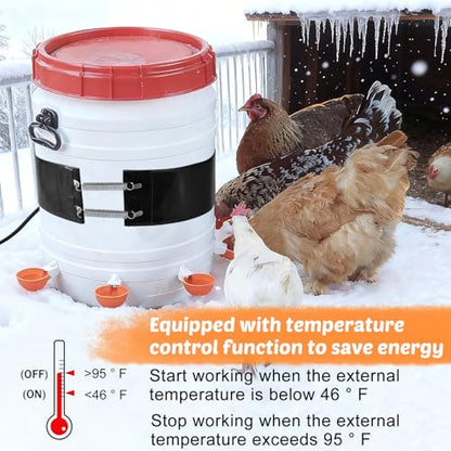 Thermo Bucket Belt Heated Strap Compatible with RentACoop 2-5Gallon Chicken Waterer,Auto-Thermostatic Chicken Water Heating Wrap with 6.6ft Power Cord,Keep Poultry Water from Freezing in Winter