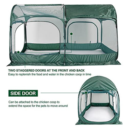 ANC POP Portable Chicken Run Large Pop-Up Chicken Pen for Small Animals Outdoor Gardening Net with 3 Doors and Handbag, Easy to Install and Storage, Green - size: 6.56 × 3.3 FT