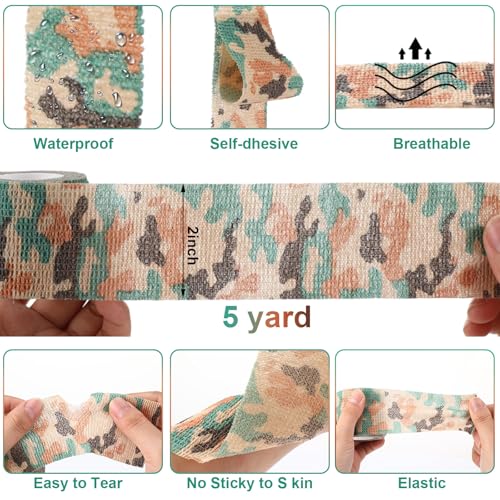 Treela 48 Pack Self Adhesive Wrap Bandage, Green Camo, 2 Inches x 5 Yards - color: Green Camo, size: 2 Inch X 5 Yards