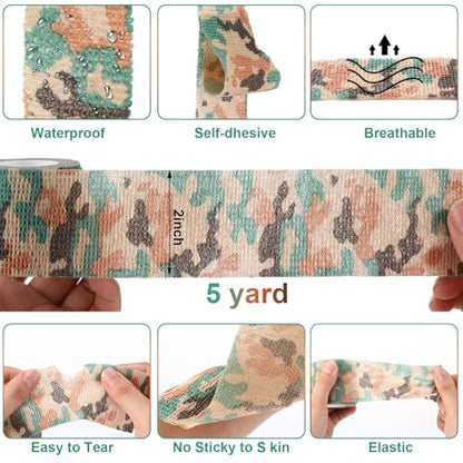 Treela 48 Pack Self Adhesive Wrap Bandage, Green Camo, 2 Inches x 5 Yards - color: Green Camo, size: 2 Inch X 5 Yards