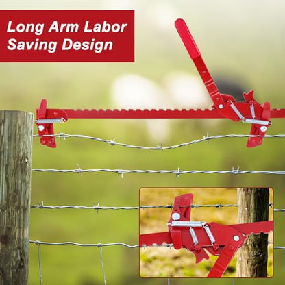Steel Wire Fence Stretcher Tool, Wire Fence Splicer Repair Tool | Fence Stretcher Splicer, Long Arm Labor Saving Design, All Purpose Wire Fence Stretcher for Barbed & Smooth Wire, Red - color: Red