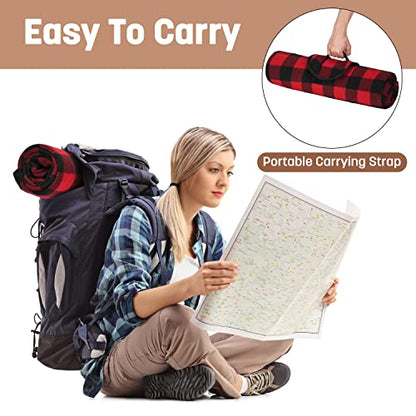 Tirrinia Waterproof Outdoor Blanket with Sherpa Lining, Windproof Foldable - color: Red Plaid - No Sherpa (Fleece Only), size: 51” x 59”