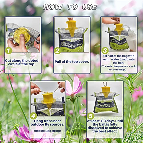 10 Pack Fly Traps Outdoor Hanging Disposable Fly Bags Trap, Effective Pre-Baited Flies Catcher, Flies Killer Bug Control for Patio, Yard, Chicken Coops, Horse Stables, Barns