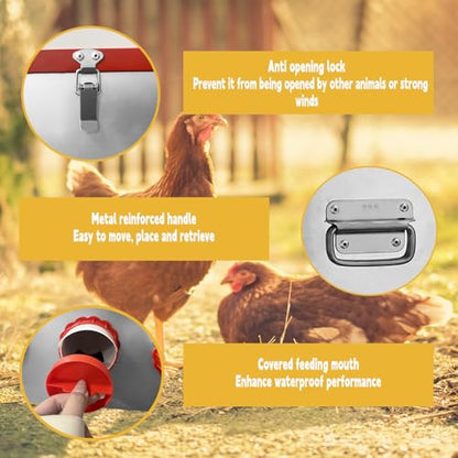 25lbs Metal Chicken Feeder, 4 Ports Galvanized Feeder, Goat Proof Auto Chicken Feeder, Weatherproof Chicken Food Dispenser System for Outdoor Coop,4.1 Gallon - size: 4 ports without legs