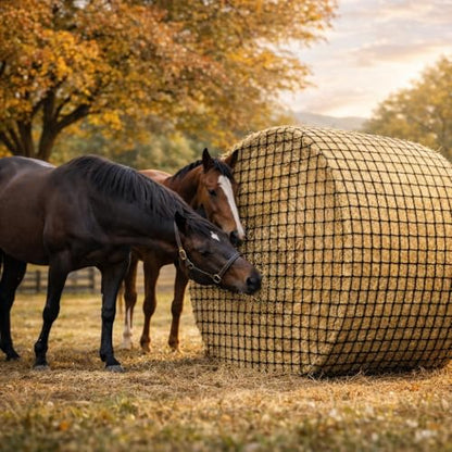 6x6 ft Round Bale Hay Net – Slow Feeder for Horses & Livestock, Extra Dense 2" Knotless Holes, Durable & Healthy Feeding Solution - size: 6 x 6 ft
