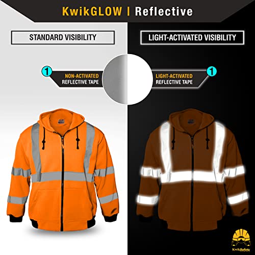 KwikSafety - Charlotte, NC - Men's Fleece Safety Hoodie | PPE Hi Vis Lightweight Reflective Jacket - color: Orange, size: 3X-Large