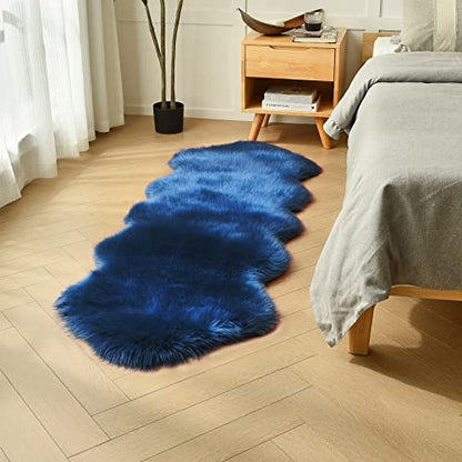 duduta Navy Blue Faux Sheepskin Runner Rugs 2x6 ft, Fluffy Fur Couch Covers - color: Navy Blue, size: 2' x 6'