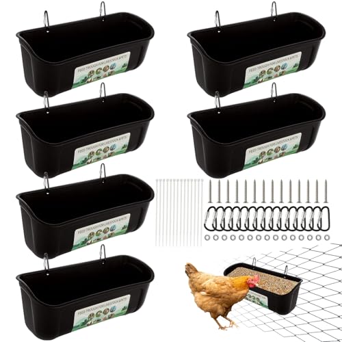 YAYODS 6 Pack Goat Feeders Hanging 3.5 Quart Chicken Feeder Waterer Trough, Goat Mineral Feeder Fence Feeder for Livestock Poultry, Duck, Black