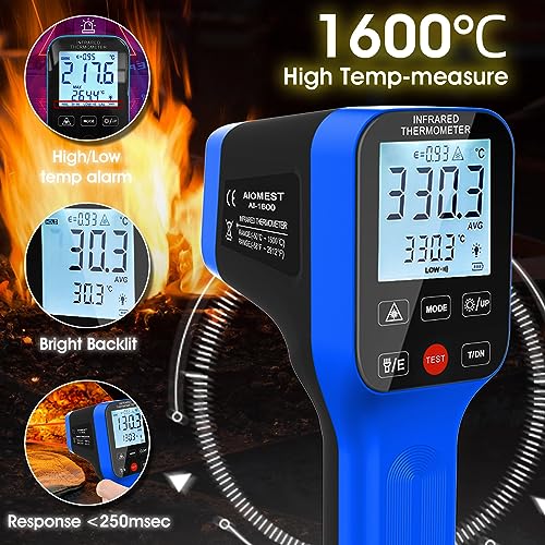 AIOMEST High Temp Thermometer Gun -58℉~2912℉, Pyrometer D:S=30:1 Dual Laser Industrial IR Temperature Meter w/Touch Buttons (NOT for Human Temp) - color: blue