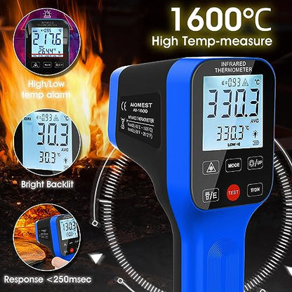 AIOMEST High Temp Thermometer Gun -58℉~2912℉, Pyrometer D:S=30:1 Dual Laser Industrial IR Temperature Meter w/Touch Buttons (NOT for Human Temp) - color: blue