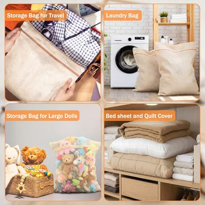 SATINIOR 2 Pack Extra Large 100% Cotton Mesh Laundry Bags 43 x 35 Inch Jumbo Cotton Mesh Large Delicate Bags with Sturdy Zippers Washing Machine Bag for Coats, Blankets, Bedding, Toys, Pet Items
