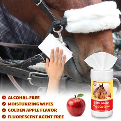 Threlaco 3 Pack Horse Bit Wipes 120 Pcs Apple Horses Bit Cleaners for Happy Horse Disposable Cleaning Wipes for English or Western Bits - style: Apple