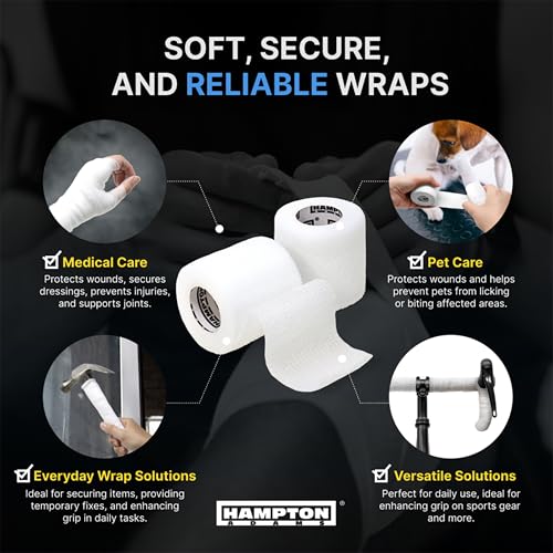Hampton Adams Self Adhesive Bandage Wrap, Pet Safe, Cohesive Hold - color: White
