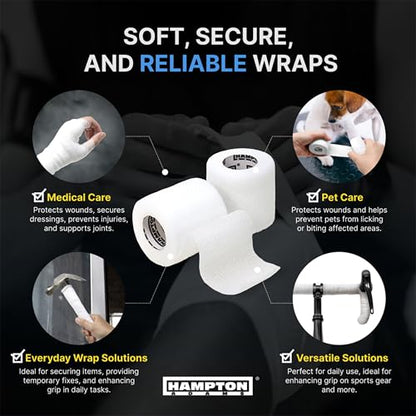 Hampton Adams Self Adhesive Bandage Wrap, Pet Safe, Cohesive Hold - color: White