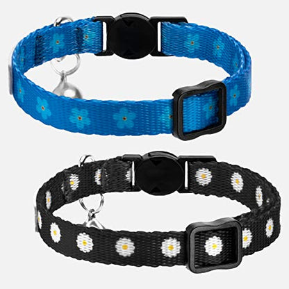 Floral Cat Collar 2-Pack, Breakaway with Bell - color: Black & Blue