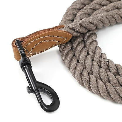 Mile High Life Dog Leash Braided Cotton Rope with Leather-Reinforced Ends - color: Camel, size: 60 Inch-1/2"