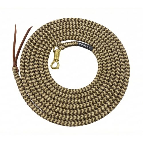 PARELLI 22 Foot Ground Training Rope - Strong Everyday Use All-Purpose Large Horse Lead Rope with Loop & Latigo Popper | 9/16" Diameter Smooth Yachting Braid, Cream & Chocolate - color: Cream & Chocolate