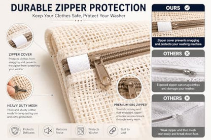 6-Pack Laundry Bags, Durable Cotton Mesh with Sturdy Zipper, Breathable Mesh Fabric, Ideal for Washing Underwear, Pants, Shoes, Socks and Delicate Garments - color: Beige, size: 19.6"L x 15.7"W x 0.2"H