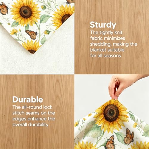 Sunflower and Butterfly Blanket Soft Throw Blanket 40" x 50" - color: Sunflower and Monarch Butterfly, size: 40"x50"