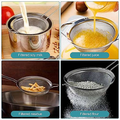 2 Pack Fine Mesh Strainer, Small Stainless Steel Sieves with Handles, for Steeping Loose Leaf Tea, Straining Cocktail, Juice and Sifting Flour, Powdered Sugar (2pcs) - color: 2pcs
