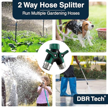 DBR Tech® Hose Splitter 2 Way, Heavy Duty Metal Connector, Two Way Garden Hose Splitter, High Flow Spigot Faucet Bib Adapter, Solid Double Y Shut Off Valve for Outdoor Gardening Hoses, Green - color: Green