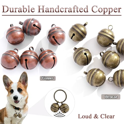 4 Extra-Loud Copper Dog Bells for Medium-Large Dog Collars - color: Bronze+Copper, size: Large