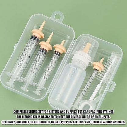Pet Feeding Syringe with Nipple, Silicone Feeding Tools for Kitten Puppy Feeding Syringe for Newborn Cat Dog Small Animals Rabbits (4 syringe+ 1 bottle+1 brush) - color: 4 syringe+ 1 bottle+1 brush