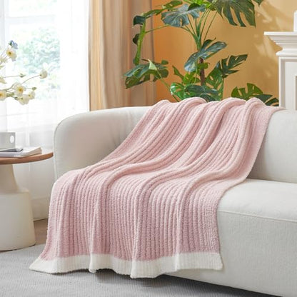 Snuggle Sac Luxury King Size Blanket for Bed, Cozy Soft Fuzzy Microfiber Knit Stripe Bedding Blankets, Pink, 108x90 inches - color: Pink, size: King(108"x 90")