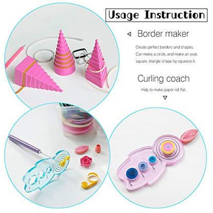 IMISNO DIY Quilling Kit with Paper Crimper, Tools&Strips for Beginners - color: pink