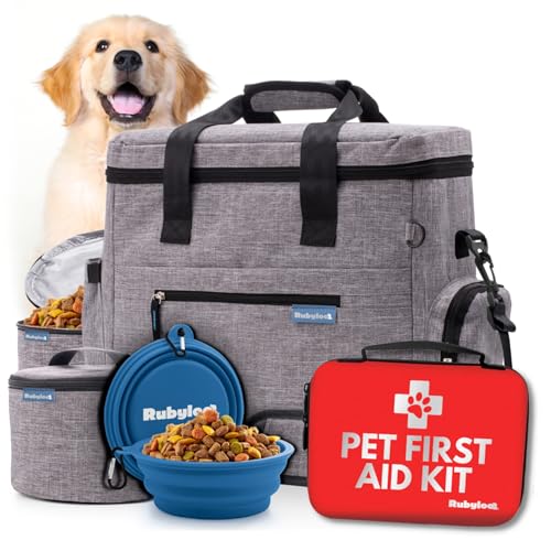 Rubyloo Pet Travel Bundle – Original Doggy Bag (Grey) + Vet-Approved Pet First Aid Kit for Dogs & Cats