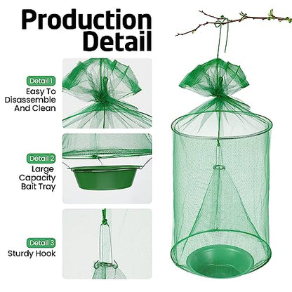 Qualirey 12 Pcs Ranch Fly Trap Outdoors Stable Reusable Horse Outdoor Hanging Pest Fly Trap Catcher Cage with Pots Flay for Farm Orchard Restaurants