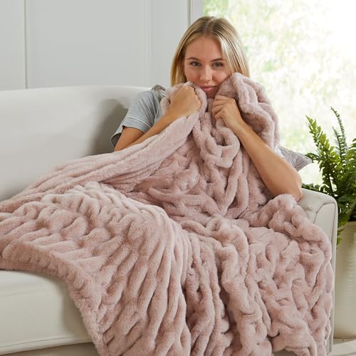 Springtree Home Luxury Micro Plush Throw Blanket | Thick Faux Fur | Pink | Lily Collection | 60" x 70" | Pink Blanket | Ultra Plush - color: Pale Pink, size: 60" x 70" (Large)