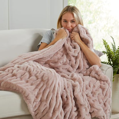 Springtree Home Luxury Micro Plush Throw Blanket | Thick Faux Fur | Pink | Lily Collection | 60" x 70" | Pink Blanket | Ultra Plush - color: Pale Pink, size: 60" x 70" (Large)