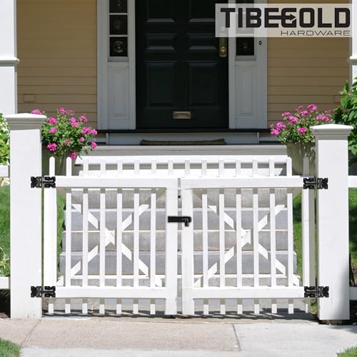 Self Closing Gate Hinges, Heavy Duty Hardware for Outdoor Vinyl/Woodn Fence Gates, 90 Degree Adjustable Gate Hinges Kit, Black Self Closing Hardware with Screw Kits and Swing Adjuster Tool, 2 Pack