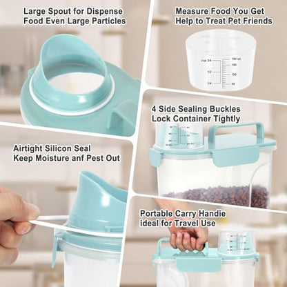 Dog Cat Food Storage Container with Cup (Light Blue, 5L) - color: Light Blue, size: 5L